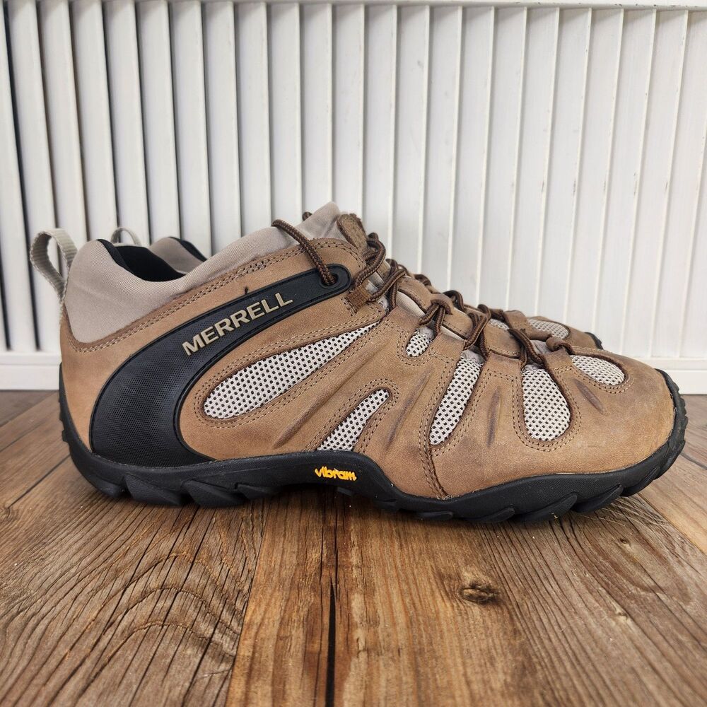 Merrell Chameleon 8 Stretch Hiking Shoes Men's 10.5 Brown Leather Vibram J034181